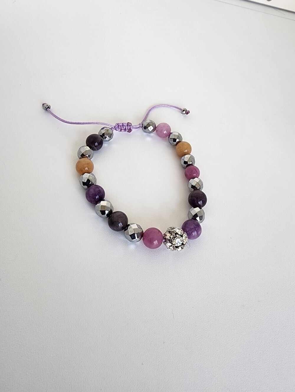 Adjustable Gemstone Bracelet Hematite Crystal Beaded Purple Pink Boho Gift - Picture 3 of 6